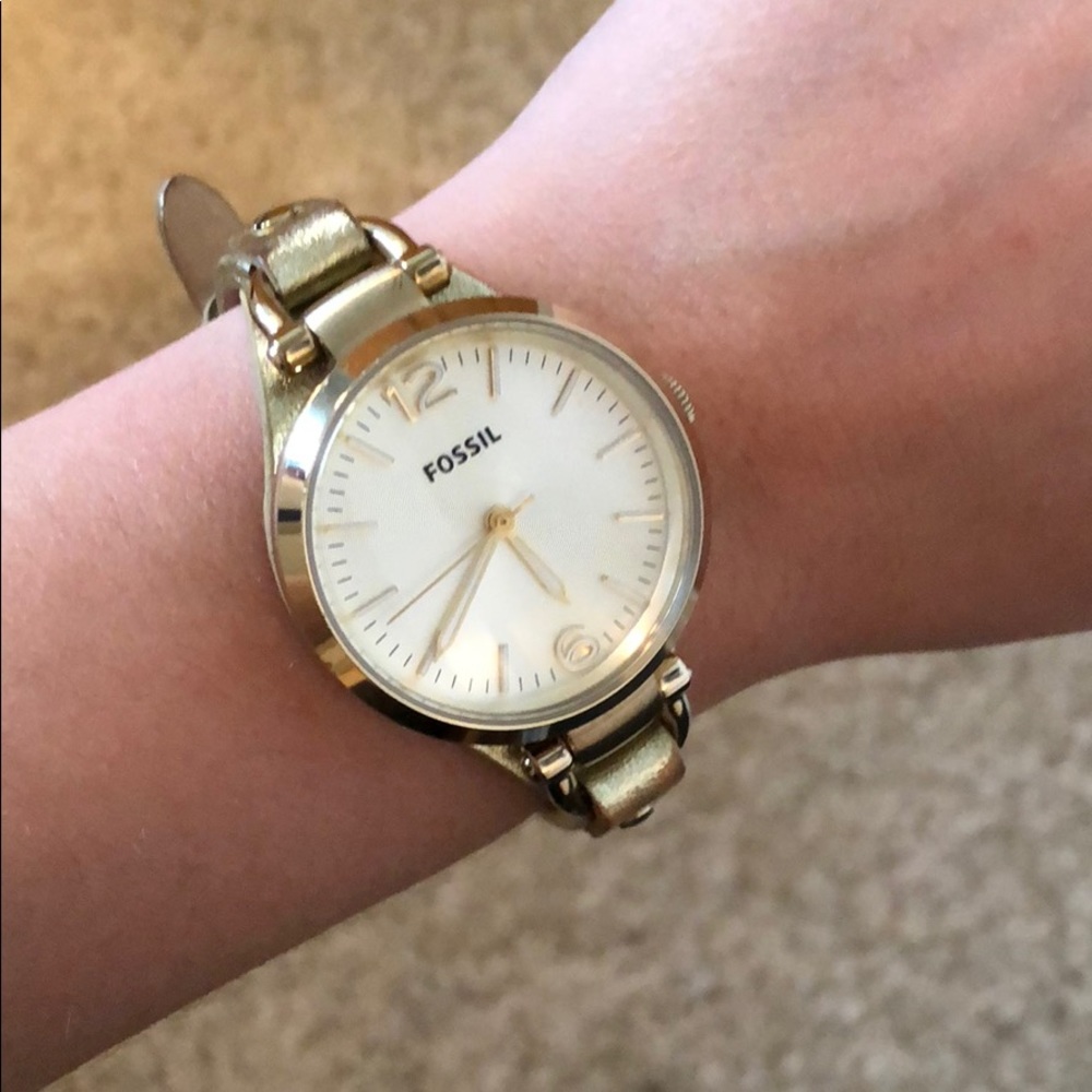 Ladies Fossil Gold Leather Strap Watch